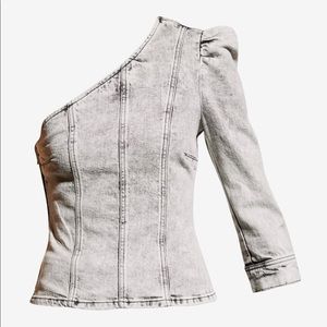 Retrofete Moira One Shoulder Denim Top.